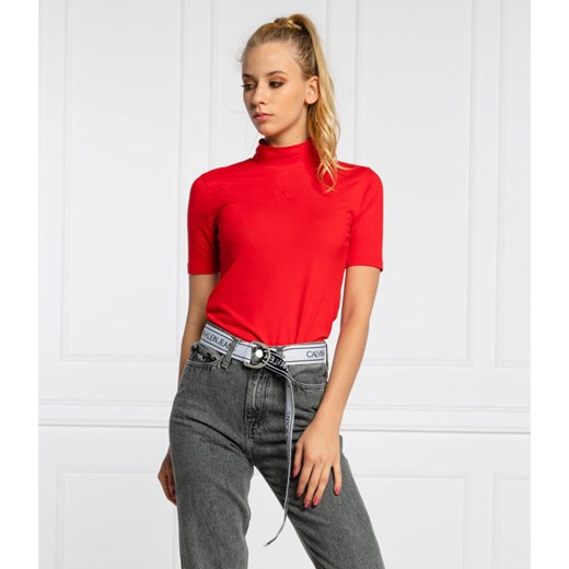 Bluzka damska Calvin Klein bez wzorów z krótkim rękawem 