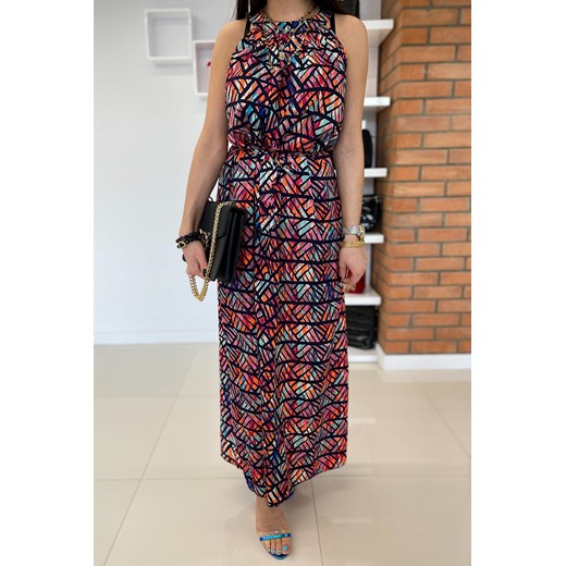 Sukienka maxi we wzory multikolor  MULTI * orange Limonka Uniwersalny Limonkashop.pl