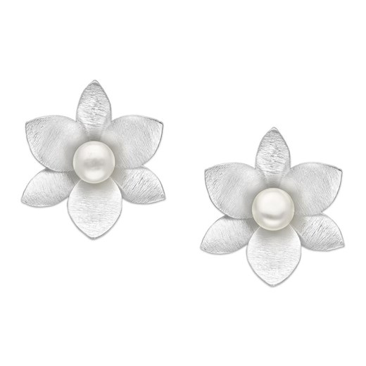 Srebrne kolczyki w kształcie kwiatu z perłami Monarti monarti.pl