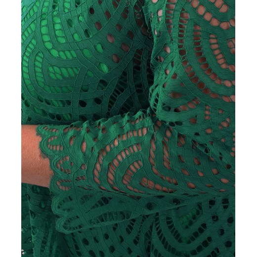 Bluzka damska zielona Oscar Fashion z długim rękawem na wiosnę z okrągłym dekoltem 