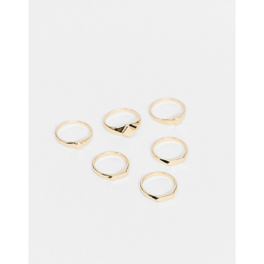 ASOS DESIGN – Zestaw 6 pierścionków-sygnetów o różnych kształtach w kolorze złotym S / M Asos Poland