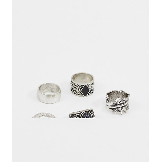 ASOS DESIGN – Zestaw szerokich pierścionków w kolorze starego srebra-Srebrny S Asos Poland