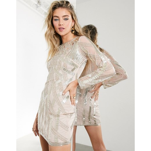 Sukienka Asos z długimi rękawami srebrna mini 