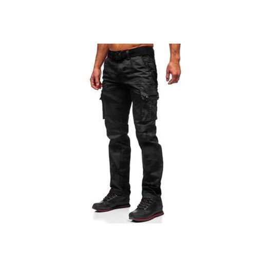 Czarne spodnie bojówki męskie z paskiem Denley 2096 M promocja Denley