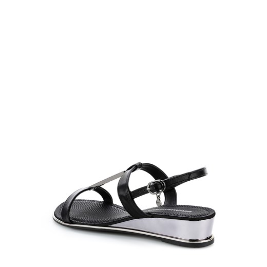 Czarne sandały na koturnie ze srebrnymi elementami LANUVIO Primamoda 37 promocja Primamoda