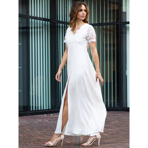 Sukienka ekskluzywna long MELANIA koronkowa biała Grandio 38 grandio