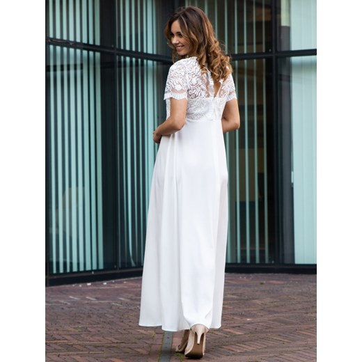 Sukienka ekskluzywna long MELANIA koronkowa biała Grandio 36 grandio