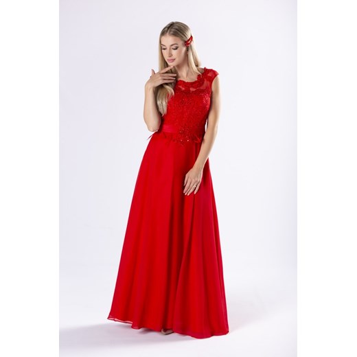 Sukienka w cekiny czerwona gorsetowa maxi bez rękawów 