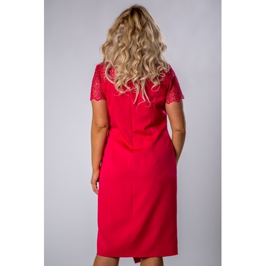 Sukienka czerwona z dekoltem w serek midi 