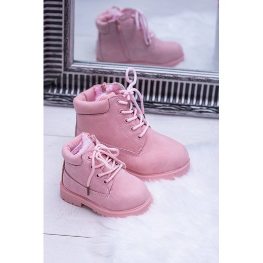 Buty zimowe dziecięce różowe Frrock sznurowane bez wzorów 