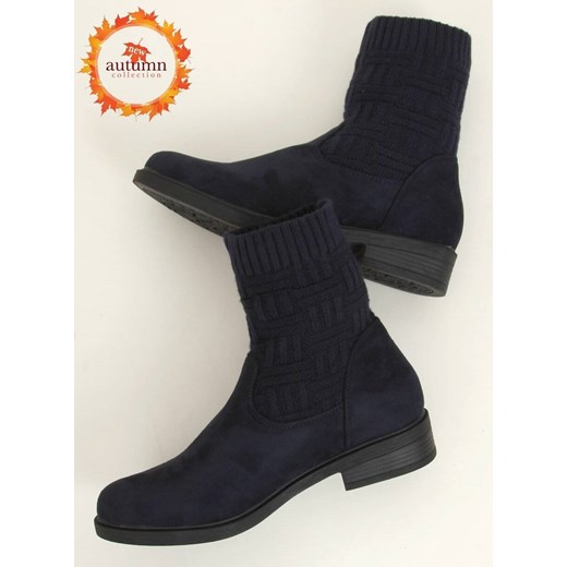 Botki ze swetrową cholewką granatowe E2100 NAVY 40 POLSE.PL
