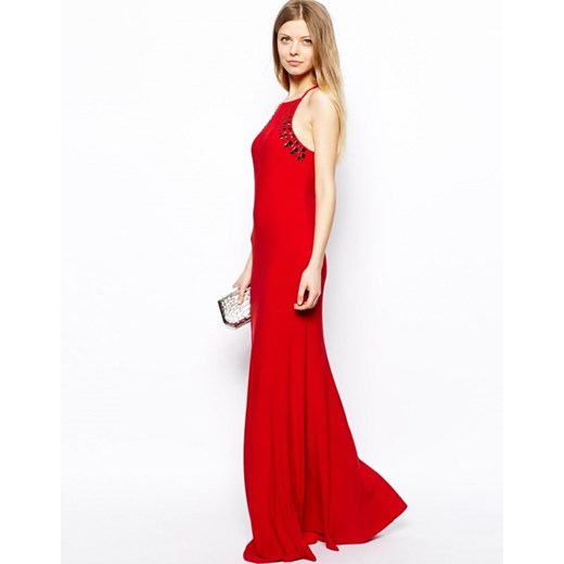 Asos Sukienka Maxi ze Zdobieniem aleja-mody czerwony damskie