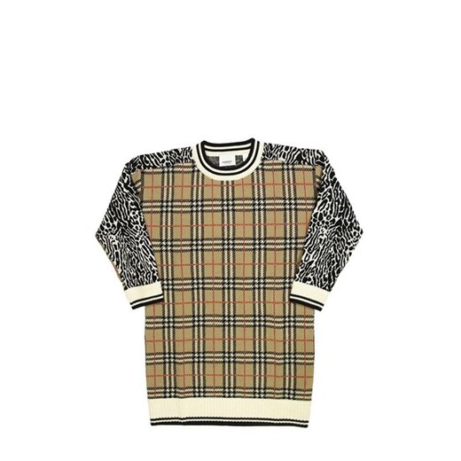Check and Leopard Merino Wool Sweater Dress Burberry 8y showroom.pl