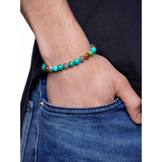Wristband with Bali Turquoise, Tiger Eye and Indian Silver Nialaya 16 cm showroom.pl