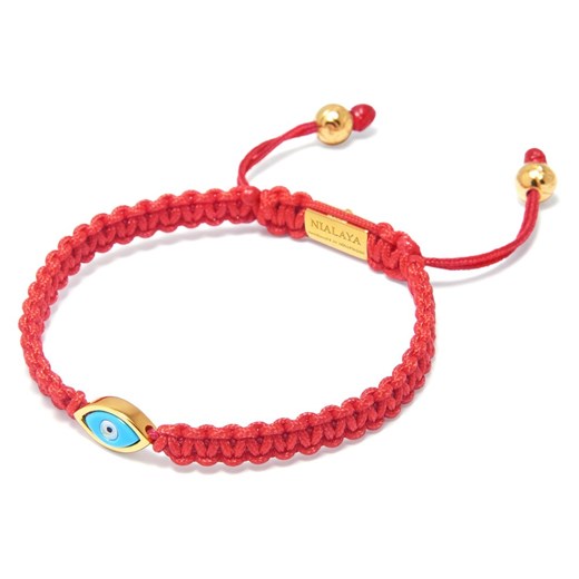 Women's Red String Bracelet with Gold Evil Eye Nialaya L showroom.pl
