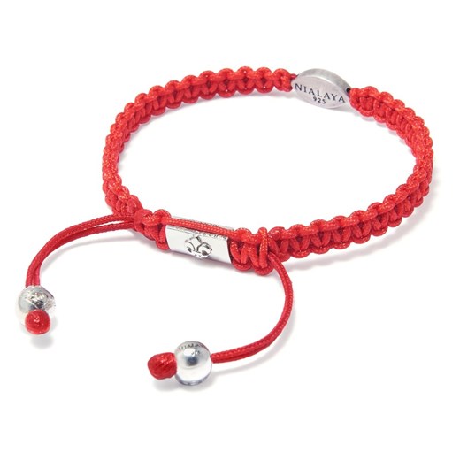 Men's Red String Bracelet with Silver Evil Eye Nialaya L showroom.pl