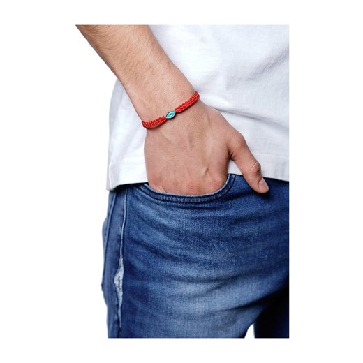 Men's Red String Bracelet with Silver Evil Eye Nialaya XL showroom.pl