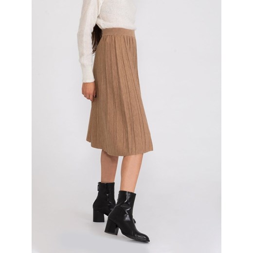 Tobacco wool skirt with lurex stripes Semicouture S showroom.pl