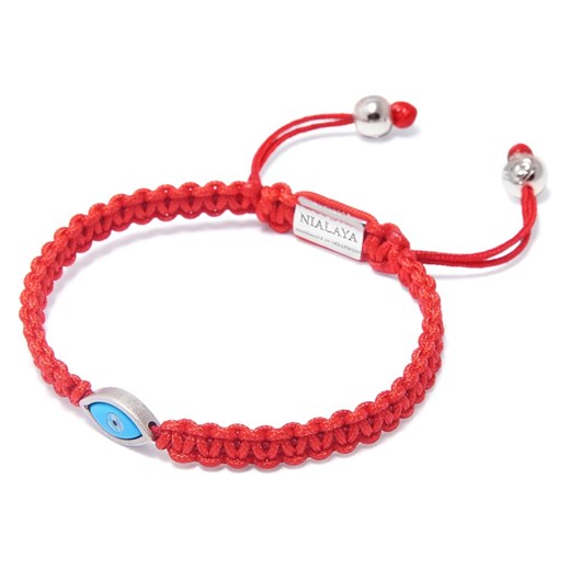 Men's Red String Bracelet with Silver Evil Eye Nialaya S showroom.pl