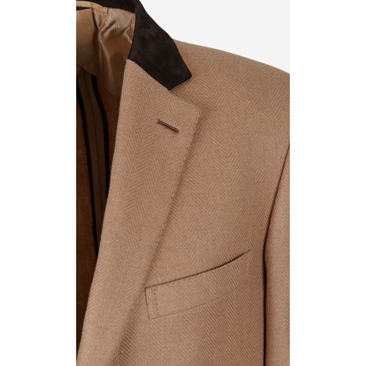 Herringbone camel leather jacket Brioni 52 IT showroom.pl