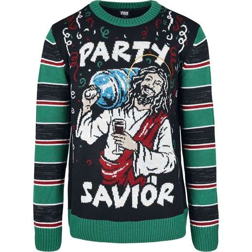Urban Classics - Savior Christmas Sweater - Christmas jumper - czarny zielony biały S EMP