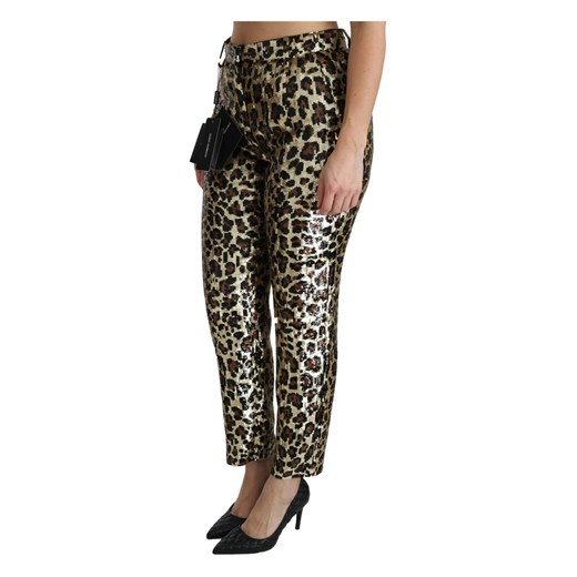 Leopard Sequined High Waist Pants Dolce & Gabbana 48 IT promocyjna cena showroom.pl