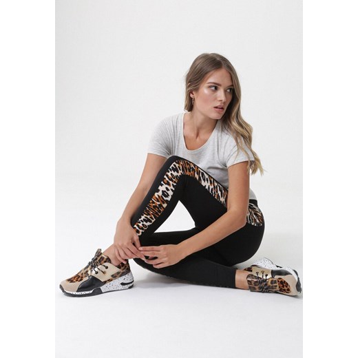 Czarno-Beżowe Legginsy Birigui Born2be S/M okazja Born2be Odzież