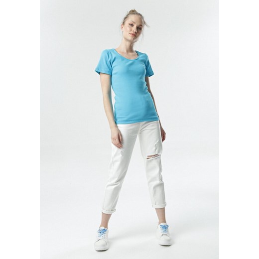 Niebieski T-shirt Ananore Born2be S/M promocyjna cena Born2be Odzież