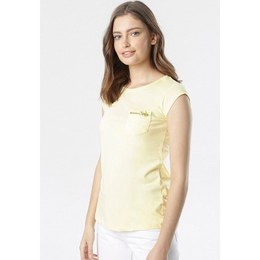 Jasnożółty T-shirt Theva Born2be XL wyprzedaż Born2be Odzież