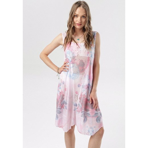 Różowa Plażowa Sukienka z Siateczką i Wzorem w Kwiaty Raby ze sklepu Born2be Odzież w kategorii Sukienki - zdjęcie 95007104