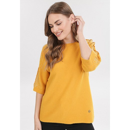 Sweter damski Born2be z okrągłym dekoltem casualowy Odzież Damska LQ żółty VUDB Sweter damski Born2be z okrągłym dekoltem casualowy Odzież Damska LQ żółty VUDB