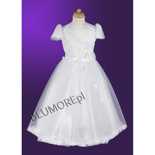Biała sukienka pokomunijna dla księżniczki 128 - 146 Milan 4 blumore-pl bialy atłasowy