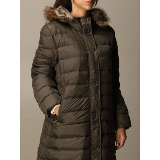 Long down jacket with hood and detachable fur closure with double-slider zip and buttons Paul & Shark S okazja showroom.pl