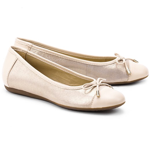 Donna Lola - Złote Skórzane Baleriny Damskie - D32M4S 0MA85 C5316 mivo bezowy buty na lato