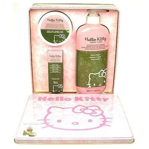 Hello Kitty Body Care Metal Set U Kosmetyki Zestaw kosmetyków 250ml Krem do ciała kokos + 500ml Żel pod prysznic + 30ml Krem do rąk perfumy-perfumeria-pl bezowy kremy