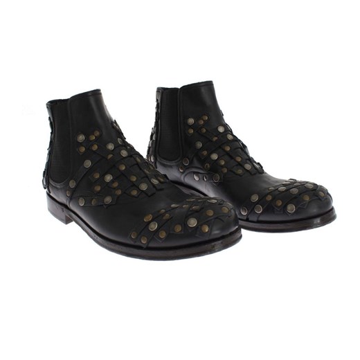 Black Leather Gold Studded Shoes Boots Dolce & Gabbana 40 1/2 okazyjna cena showroom.pl