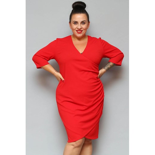Sukienka kopertowa ołówkowa ALANA drapowanie talii czerwona Plus Size karko.pl