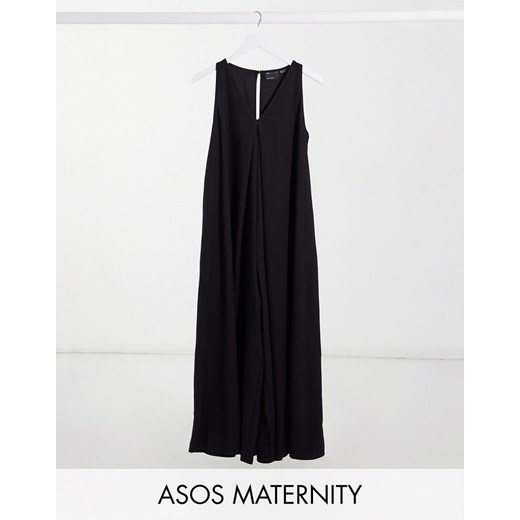 ASOS DESIGN Maternity – Czarny minimalistyczny kombinezon o luźnym kroju z dekoltem w szpic 42 Asos Poland