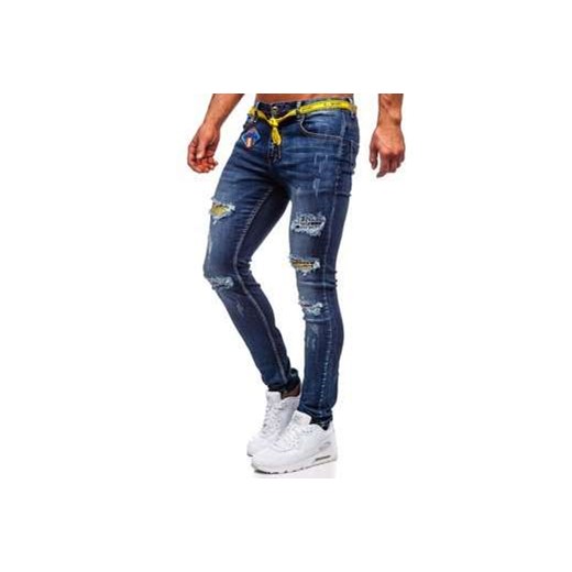 Granatowe jeansowe bojówki spodnie męskie slim fit Denley 80030W0 L okazja Denley