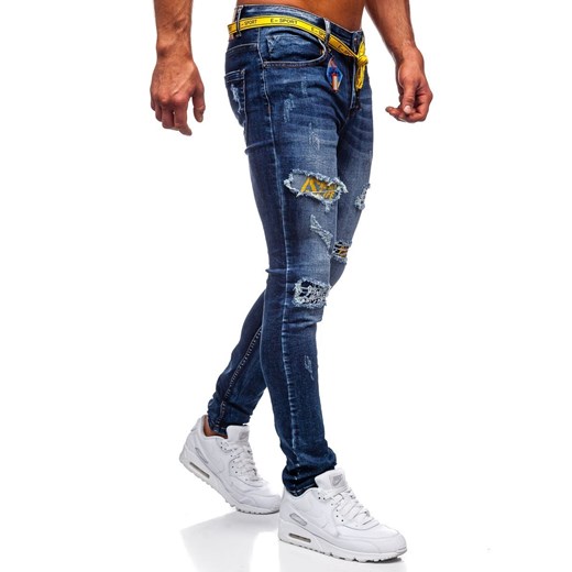 Granatowe jeansowe bojówki spodnie męskie slim fit Denley 80030W0 S okazyjna cena Denley