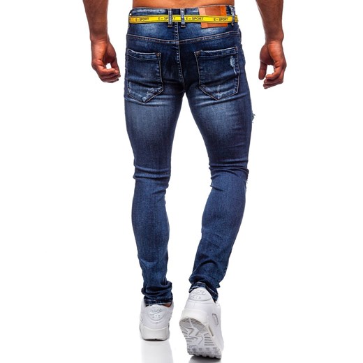 Granatowe jeansowe bojówki spodnie męskie slim fit Denley 80030W0 M Denley promocja