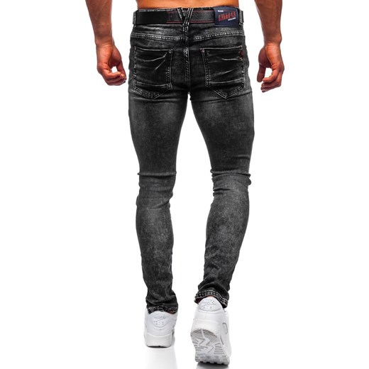 Czarne spodnie jeansowe męskie regular fit z paskiem Denley 30035W0 M okazyjna cena Denley