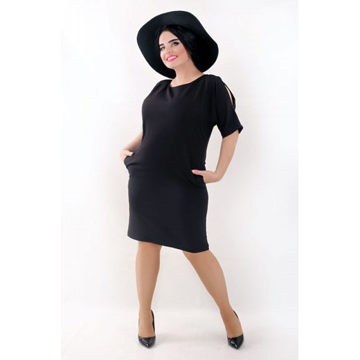 Czarna sukienka Oscar Fashion midi prosta z krótkim rękawem 