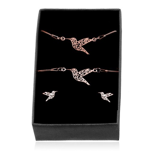 Komplet srebrny ażurowe kolibry - Rose Gold Lian Art Lian Art