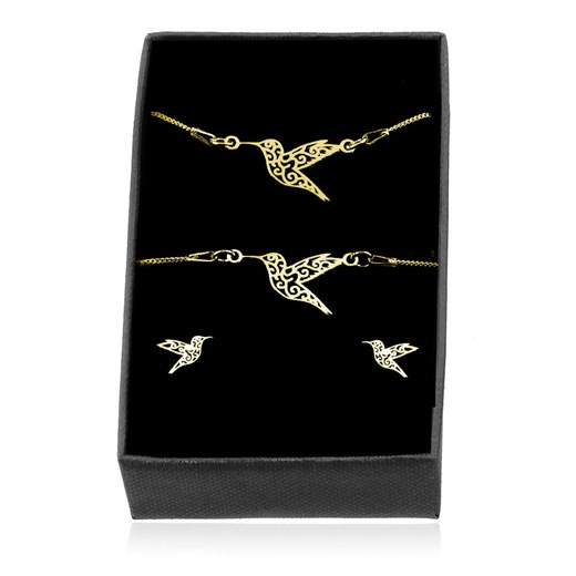 Komplet srebrny ażurowe kolibry - 24k złocenie Lian Art Lian Art