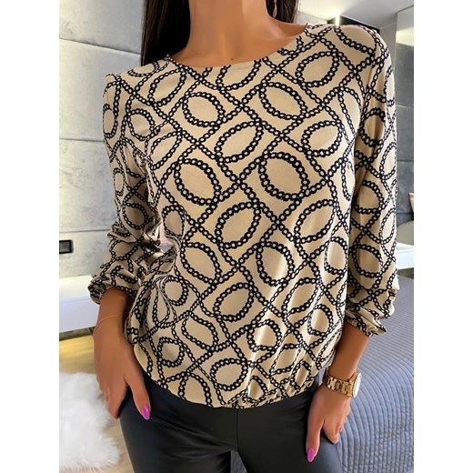 Beżowa Bluzka w Czarny Wzór 5122-314 Modnakiecka.pl 44 ModnaKiecka.pl