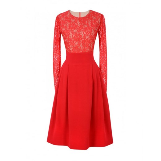 Sukienka Kasia Zapała z długim rękawem czerwona na karnawał elegancka z wiskozy na wiosnę 