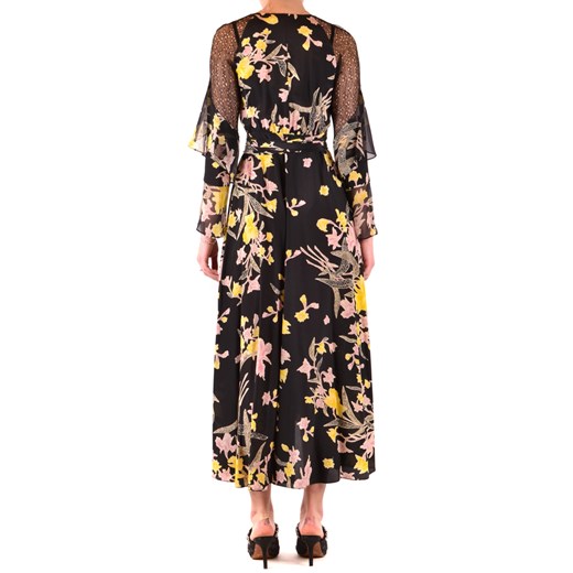 Sukienka Diane Von Furstenberg maxi wielokolorowa z długimi rękawami w kwiaty z dekoltem w serek trapezowa 