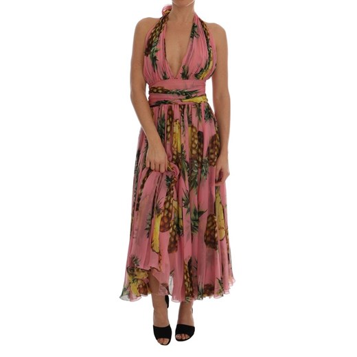 Pineapple-Print Silk-Chiffon Dress Dolce & Gabbana S showroom.pl okazja