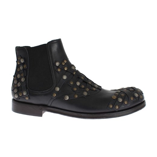 Black Leather Gold Studded Shoes Boots Dolce & Gabbana 40 showroom.pl promocyjna cena